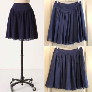 Anthropologie | Odille Navy Blue Silk Skirt